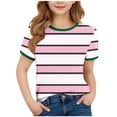 thumbnail image 1 of hoksml Big Kids Girls Summer Stripe Print T-Shirt Casual Short Sleeve Round Neck Tee Graphic Pattern Top for Youth, 1 of 4