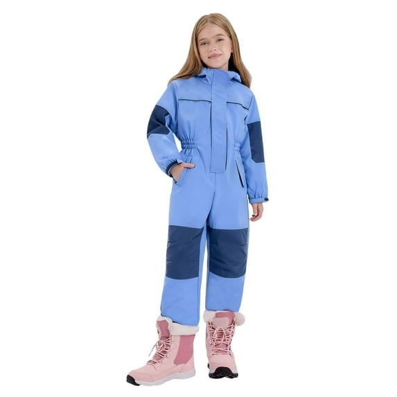 hoksml Big Kids' One-Piece Snowsuit with Hood, Waterproof Windproof Winter Ski Wear Fleece Lined Thermal Snowsuit for Youth