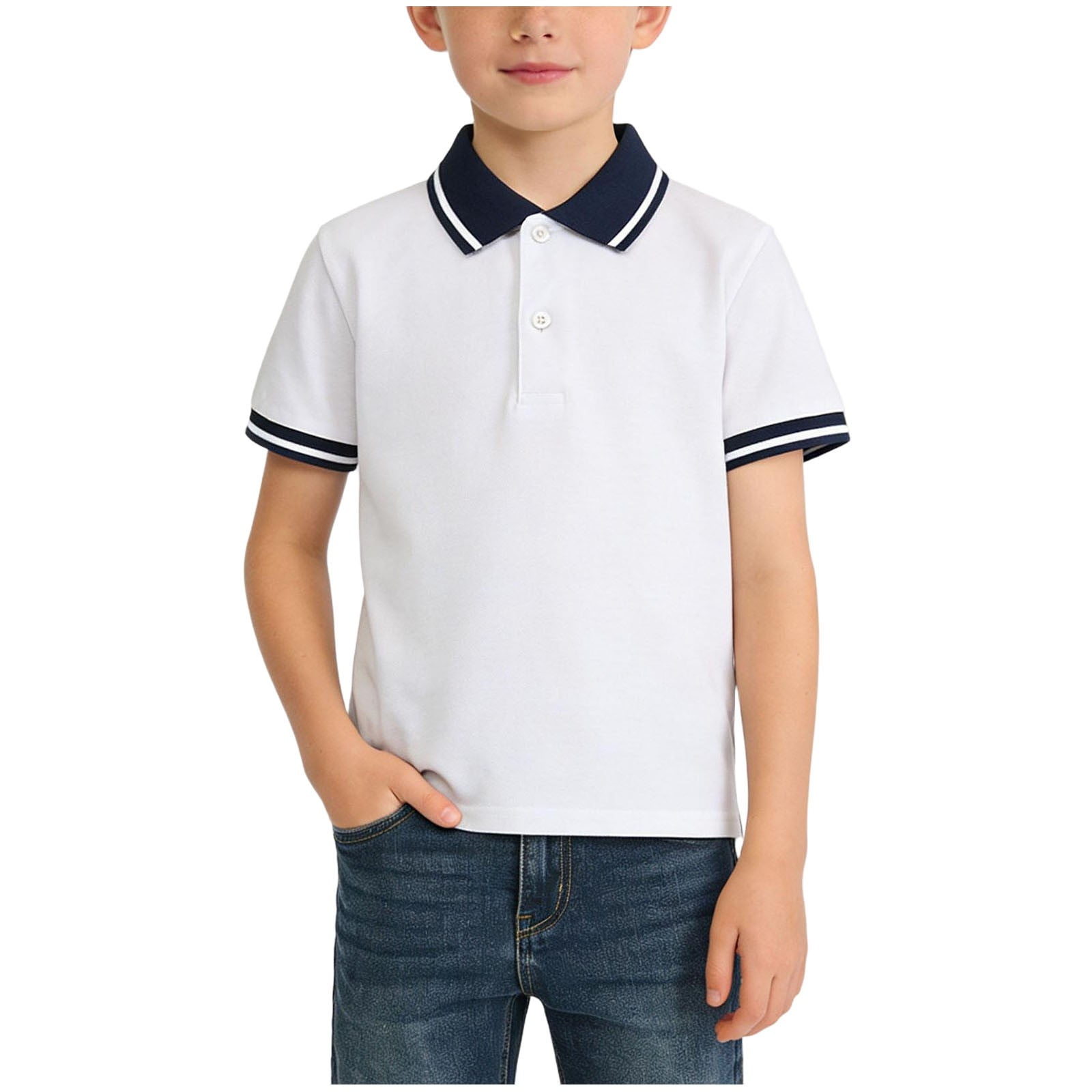 hoksml Big Kids School Uniform Shirt Boys Solid Color Collared Button ...
