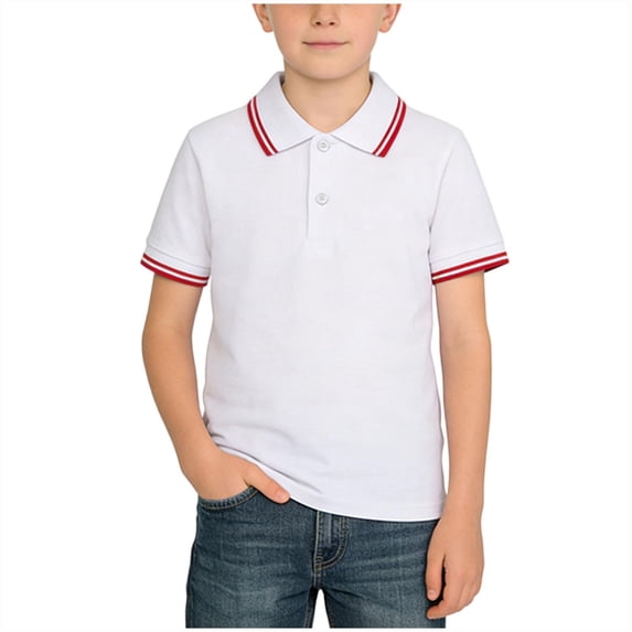 hoksml Big Kids School Uniform Shirt Boys Solid Color Collared Button-Down Top Short Sleeve Cotton Pullover Tee