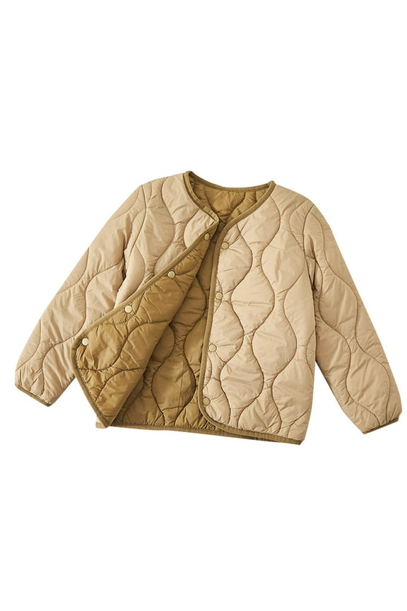 Big Kids Wool-Filled Quilted Puffer Jacket 4-15 Years Boys Girls Winter Warm Coat Hoodless Down Alternative Thermal Casual Outwear