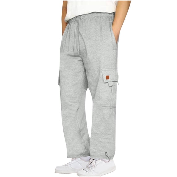 hoksml Big and Tall Men's Cargo Jogger Pants with Adjustable Cuffs Multi-Pocket Sweatpants with Drawstring Elastic Waist Straight Leg Utility Pants S-5XL
