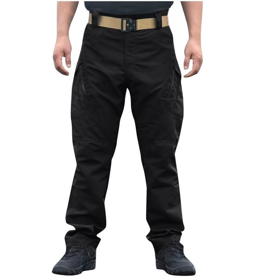 hoksml Big Tall Men's Tactical Cargo Pants Solid Elastic Waist Plus Size Casual Outdoor Hiking Work Pants Multiple Pockets S-5XL