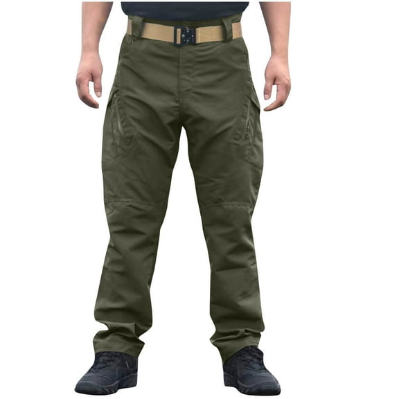 hoksml Big Tall Men's Tactical Cargo Pants Solid Elastic Waist Plus Size Casual Outdoor Hiking Work Pants Multiple Pockets S-5XL