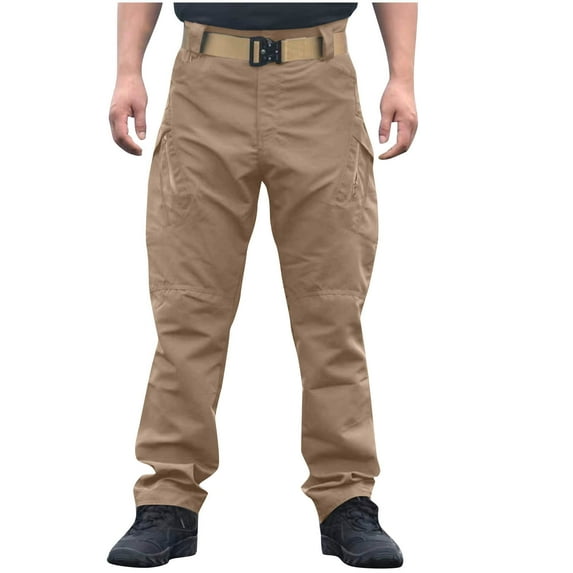 hoksml Big Tall Men's Tactical Cargo Pants Solid Elastic Waist Plus Size Casual Outdoor Hiking Work Pants Multiple Pockets S-5XL