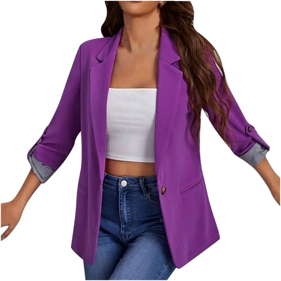 hoksml Blazer Jackets for Women Casual Solid Long Sleeve Womens Blazer Coat Cardigan Suit Long Sleeve Jacket Tops on Clearance
