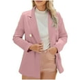thumbnail image 1 of hoksml Blazers for Women, Solid Color Plus Size Double Button Turndown Collar Suit Jacket Pocket Long Sleeved Mid-length Top S-4XL, 1 of 6