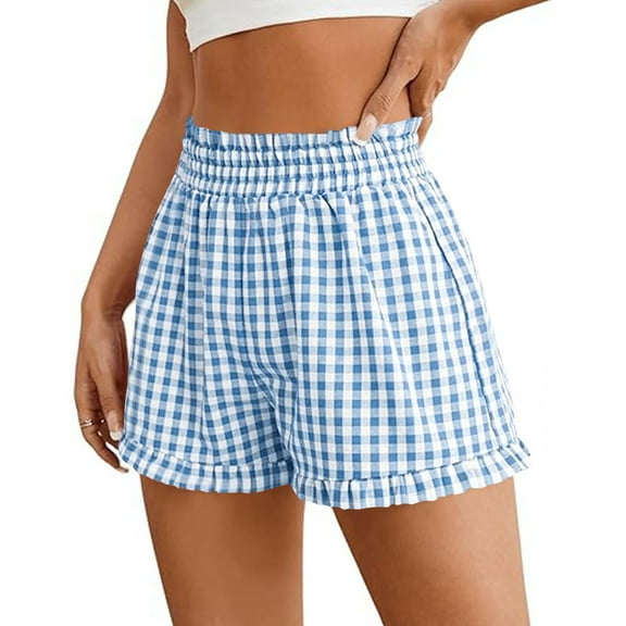 hoksml Boxer Shorts for Women, Gingham Pajama Summer Casual Comfortable High Waist Loose Wide Leg Retro Checkered Shorts
