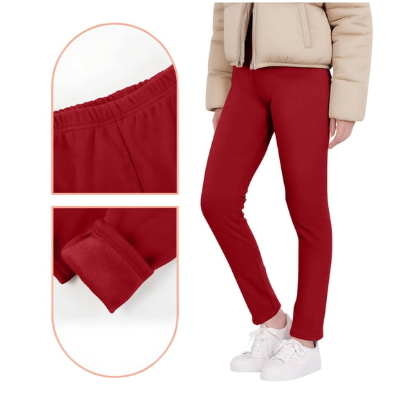 hoksml Boy Girls Fleece Leggings Winter Children Solid Colo Elastic Waist Long Length Pants Outerwear Leggings (3-13)