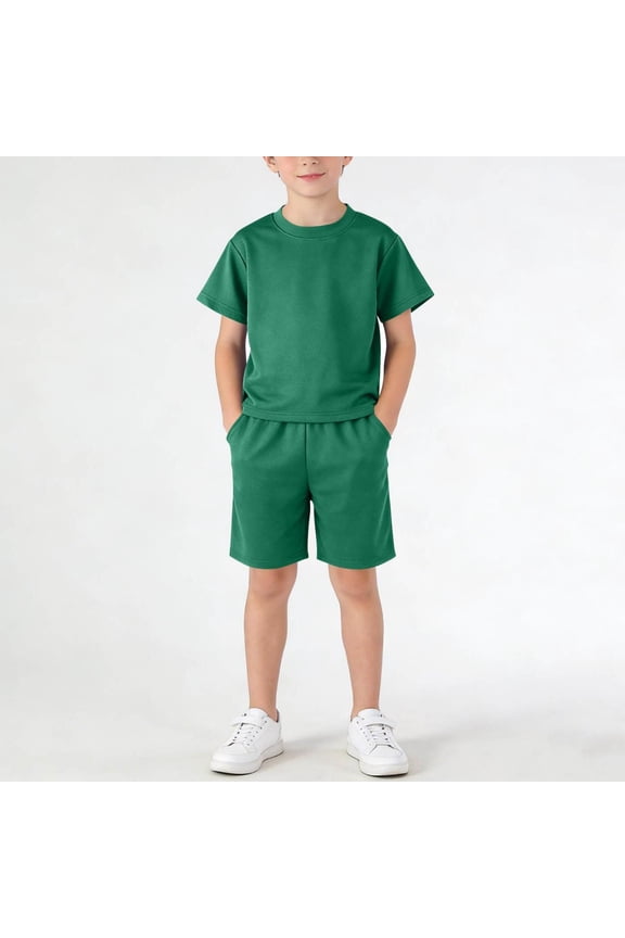 Boys' 2 Piece Outfit Crew Neck T-Shirt and Shorts Set Soft Knit Fabric Multi Color Casual Summer Clothes