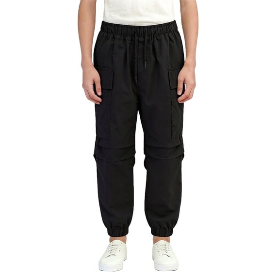 hoksml Boys Cargo Jogger Pants, Kids Elastic Waist Pull-On Pants with Multi Pockets, Casual Solid Color Hiking Pants
