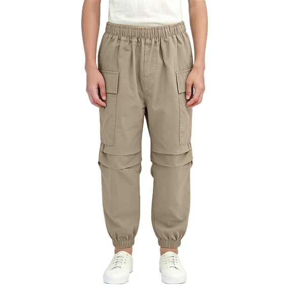 hoksml Boys Cargo Jogger Pants, Kids Elastic Waist Pull-On Pants with Multi Pockets, Casual Solid Color Hiking Pants