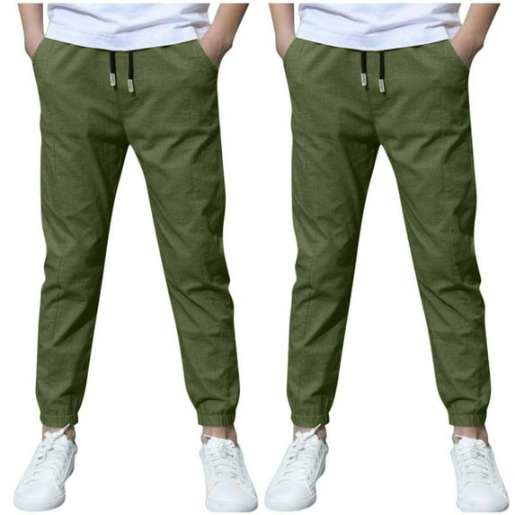 hoksml Boys Casual Pants 2 Pack Solid Slim Elastic Waist Drawstring Pockets Jogger Outerwear Sweatpants Elastic Bottom