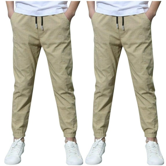 hoksml Boys Casual Pants 2 Pack Solid Slim Elastic Waist Drawstring Pockets Jogger Outerwear Sweatpants Elastic Bottom