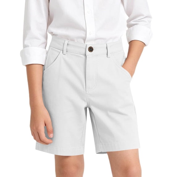hoksml Boys Chino Uniform Shorts, Kids Elastic Waist Casual Back to School Shorts with Pockets