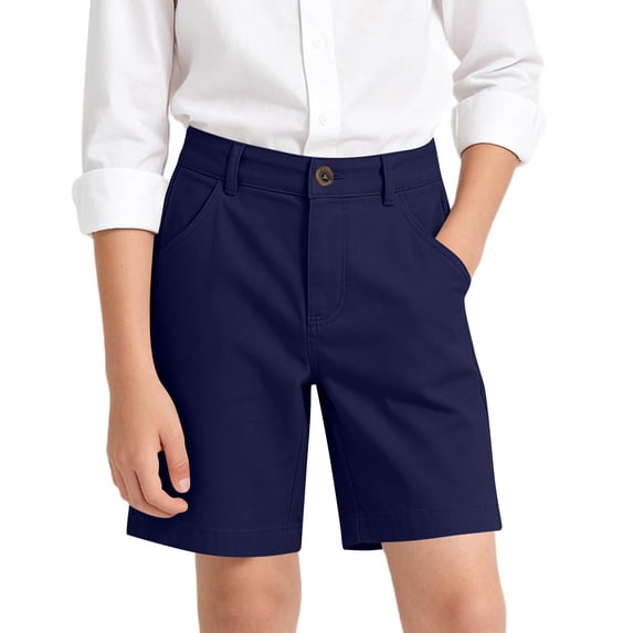 hoksml Boys Chino Uniform Shorts, Kids Elastic Waist Casual Back to School Shorts with Pockets