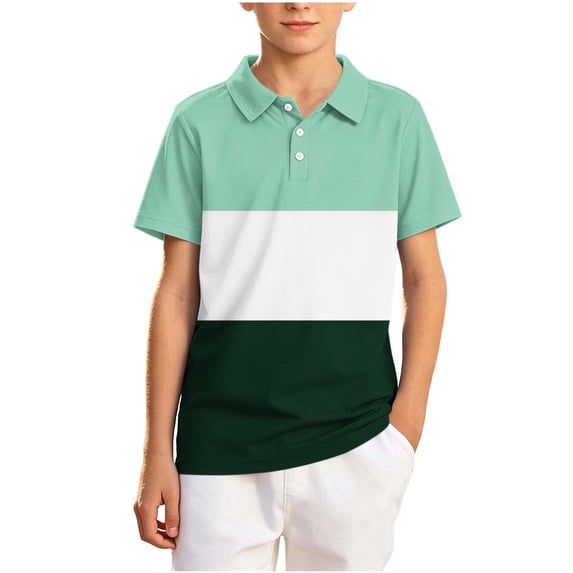 hoksml Boys Color Block Short Sleeve Collared Shirt, Two Styles Available for Back to School Daily Wear, Soft Fabric in a Range of Colors