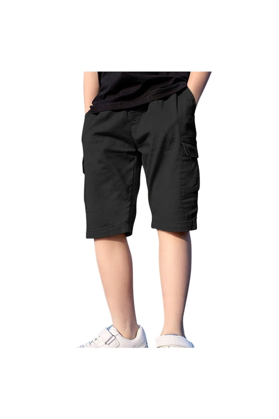 Boys Cotton Cargo Shorts Summer Elastic Waist Multi Pocket Loose Fit School Uniform and Play Shorts