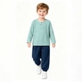 thumbnail image 1 of hoksml Boys Cotton Loungewear Set, Long Sleeve Henley Shirt and Jogger Pants, Kids 2-Piece Casual Outfit, 1 of 5