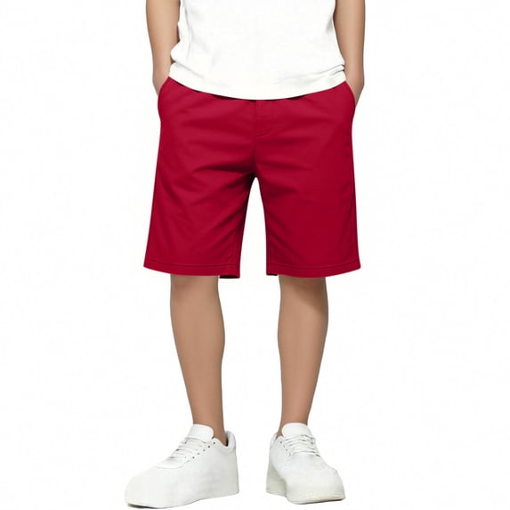 hoksml Boys Elastic Waist Pull-On Chino Shorts, Kids Casual Uniform School Playwear Shorts with Pockets