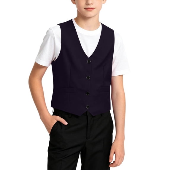 hoksml Boys Formal Suit Vest, V Neck Button Waistcoat for Back to School Party and Daily Dress Up, Soft Stretchy Fabric in Assorted Hues