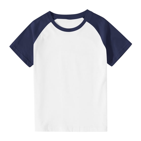 hoksml Boys Girls Color Block Raglan Round Neck Tee Solid Color Casual Short Sleeve Top