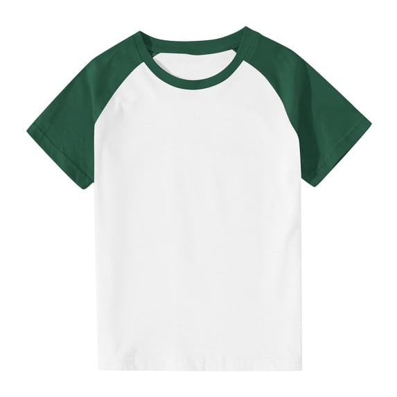 hoksml Boys Girls Color Block Raglan Round Neck Tee Solid Color Casual Short Sleeve Top