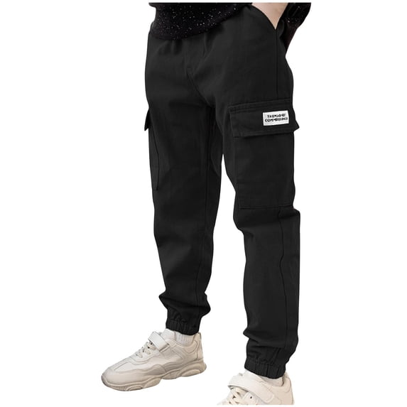 hoksml Boys Jogging Pants Fashion Children Cargo Pants Solid Elastic Waist Multiple Pockets Work Pants Guard Casual Outwear Cuffed Bottom Pants