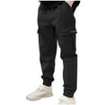 thumbnail image 1 of hoksml Boys Jogging Pants Fashion Children Cargo Pants Solid Elastic Waist Multiple Pockets Work Pants Guard Casual Outwear Cuffed Bottom Pants, 1 of 3