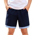 thumbnail image 1 of hoksml Boys Running Shorts Cotton Back to School Elastic Waistband with Built-in Drawstring Color Block Cuff Athletic Shorts, 1 of 9
