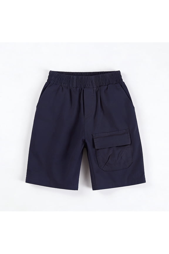 Boys School Uniform Shorts Summer Breathable Elastic Waist Knee Length Cargo Pocket and Basic Solid Color Options for Kids