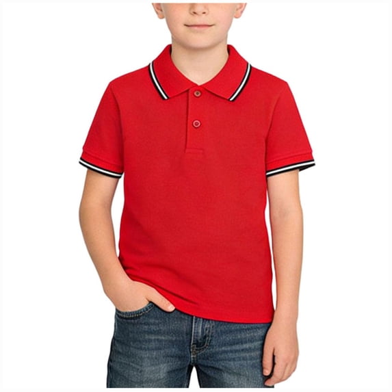 hoksml Boys Short Sleeve Collared Shirt, Kids Color Block Trim School Uniform Casual Top