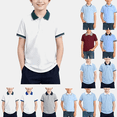 thumbnail image 1 of hoksml Boys Short Sleeve Color Block Collared Shirt, Kids Casual Back to School Uniform Top, 1 of 6