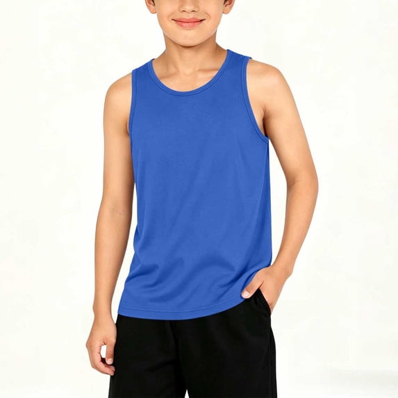 hoksml Boys Sleeveless Cotton Tank Top, Kids Basic Solid Color Casual Active Wear Shirt