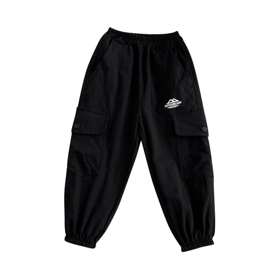 hoksml Boys' Solid Color Cargo Joggers Elastic Waist Casual Pants with Multiple Pockets for (2-12Y) Kids