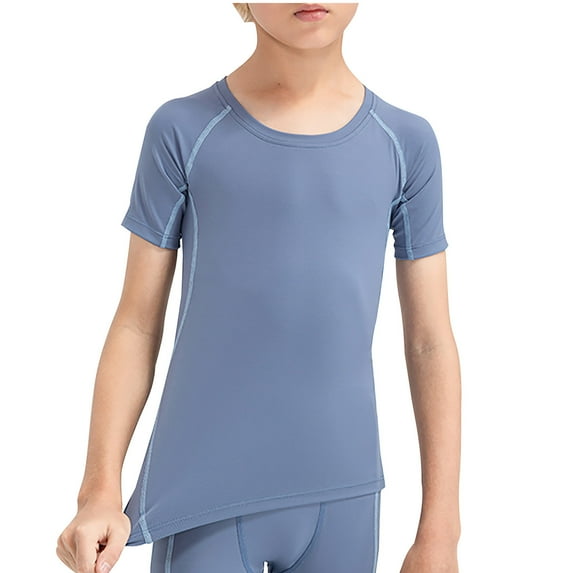 hoksml Boys' Solid Color Compression Sport Top Quick-Dry Training T-Shirt Performance Round Neck Short Sleeve Tee