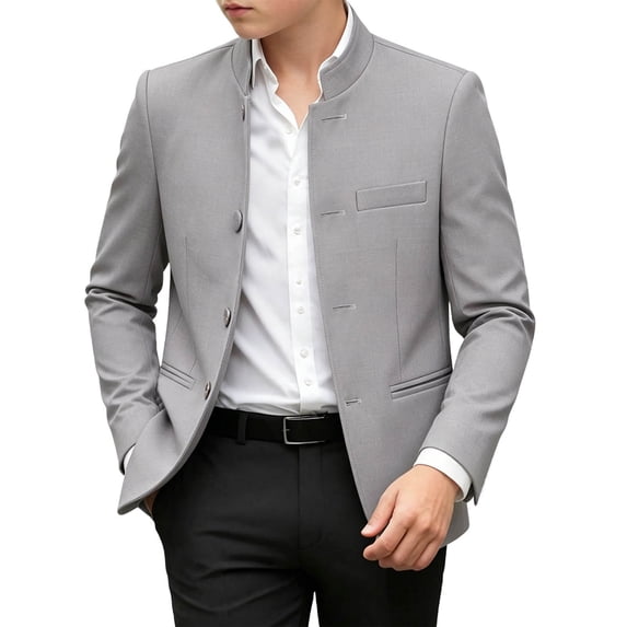 hoksml Boys Stand Collar Blazer Jacket, Single Breasted Solid Coat for Back to School Formal Occasion, Soft Fabric in Various Tones