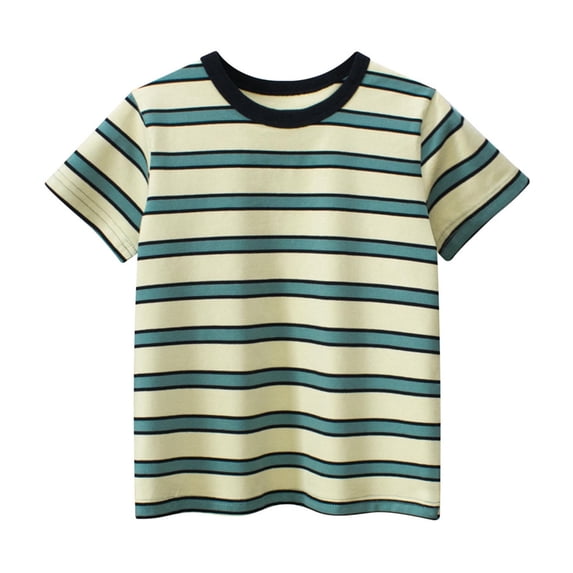 hoksml Boys' Summer Stripe T-Shirt Short Sleeve Round Neck Casual Top Comfortable Cotton Tee for Toddler and Kids