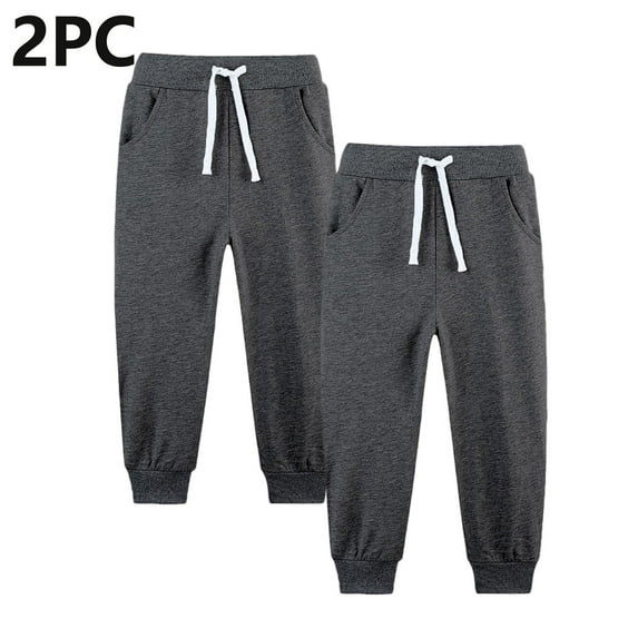 hoksml Boys Sweatpants - 2 Pack School Uniform Artifact Solid Color Drawstring Elastic Waist Tapered Joggers Pants Activewear with Pockets