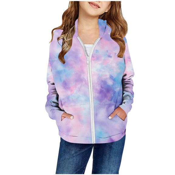 hoksml Boys and Girls Tie-Dye Printed Fleece Hoodie Zip-Up Coats Long Sleeve with Front Pocket Jacket Hooded Sweatshirt