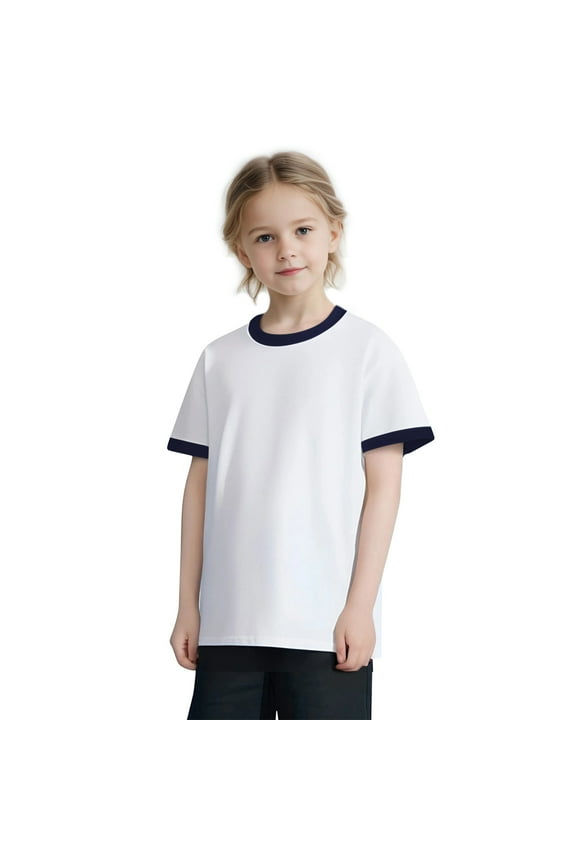 Breathable Cotton T-Shirt for Kids, Boys Girls Solid Color Block Short Sleeve Summer Top Cool Comfortable Tee
