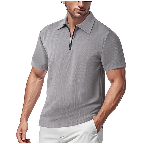 hoksml Business Casual Shirts for Men, Summer Elasticity Casual Loose Zipper Lapel Short Sleeve Top Solid Color Collared Polos T Shirt Classic Golf Shirts