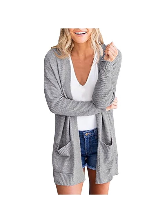 Cardigan Sweaters For Women Solid Cardigan Long Sleeve Sweater Pockets Blouse Coat Clearance