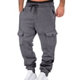 thumbnail image 1 of hoksml Cargo Joggers Men Solid Color Drawstring Elastic Waist Multi-pocket Sweatpants Running Pants, 1 of 8