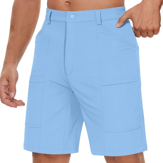 hoksml Cargo Shorts for Men, Button Zip Fly Elastic Back Waist Multi Side Pockets Relaxed Knee Length Outdoor Hiking Bermuda Shorts