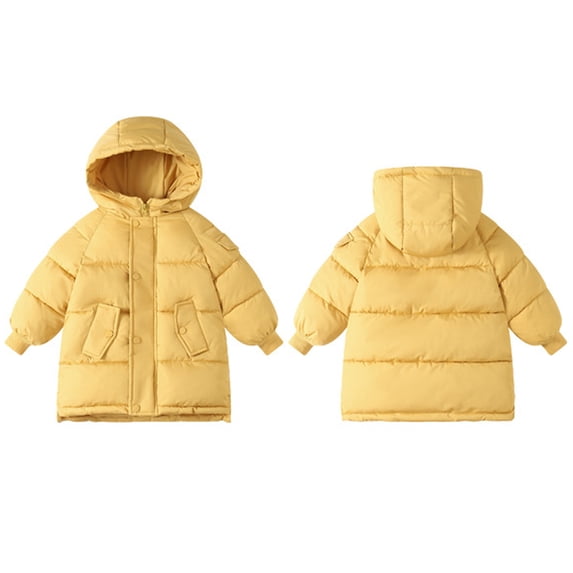hoksml Childern Solid Color Down Hooded Jacket Boys Girls Winter Puffer Coats with Zip-Up Snap Buttons