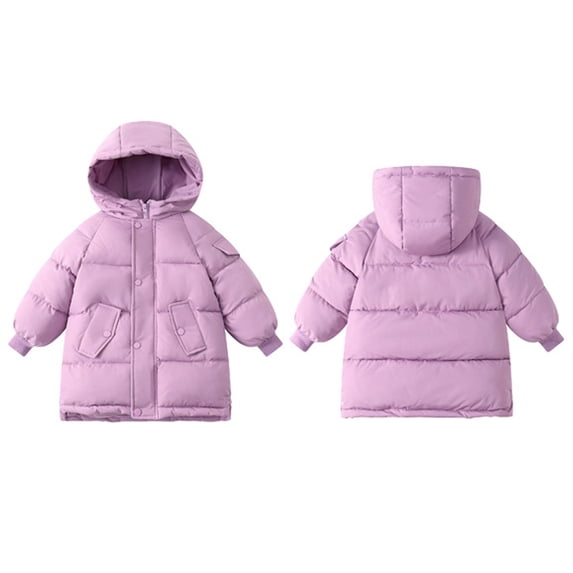 hoksml Childern Solid Color Down Hooded Jacket Boys Girls Winter Puffer Coats with Zip-Up Snap Buttons