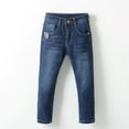 thumbnail image 1 of hoksml Children's Boy's Denim Pants Basic Casual Solid Full Length Button Pockets Straight Fit Jeans Pants, 1 of 8