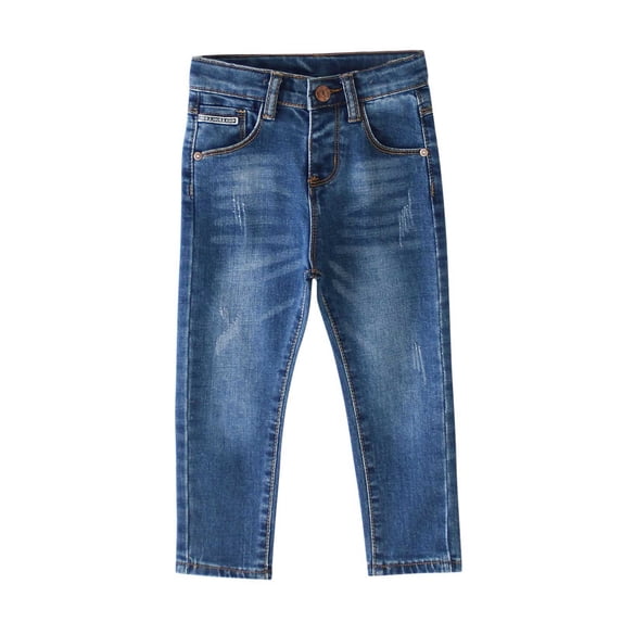 hoksml Children's Boy's Denim Pants Basic Casual Solid Full Length Button Pockets Straight Fit Jeans Pants