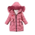 thumbnail image 1 of hoksml Children's Winter Clothing Girls' Puffer Jacket with Detachable Hood Love Print Drawstring Waist Thick Warmth Down Coat, 1 of 3